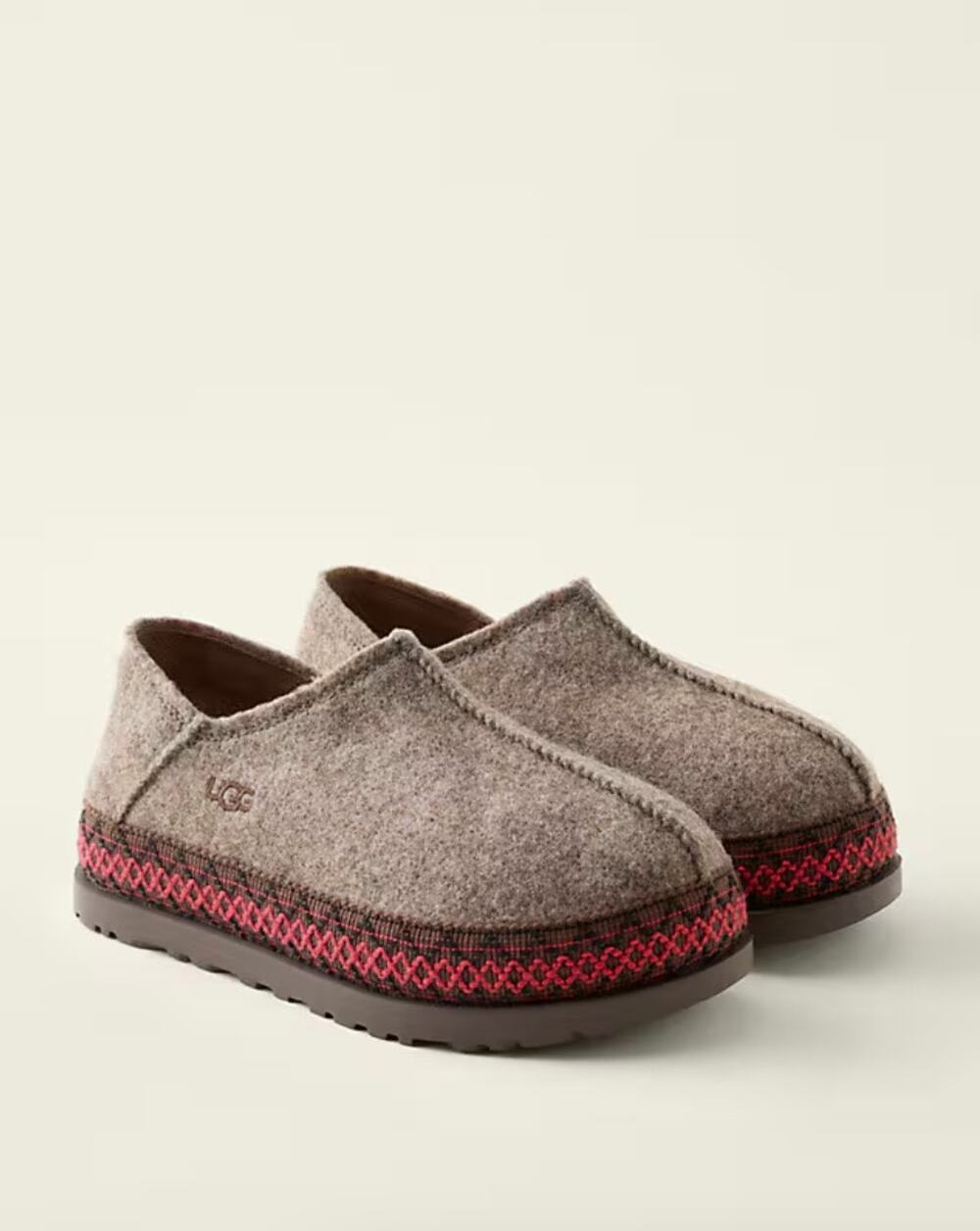 Ugg Refelt Tasman Slippers Size 6 Collapsible Back Gray Red Nordic Boho Low Heel